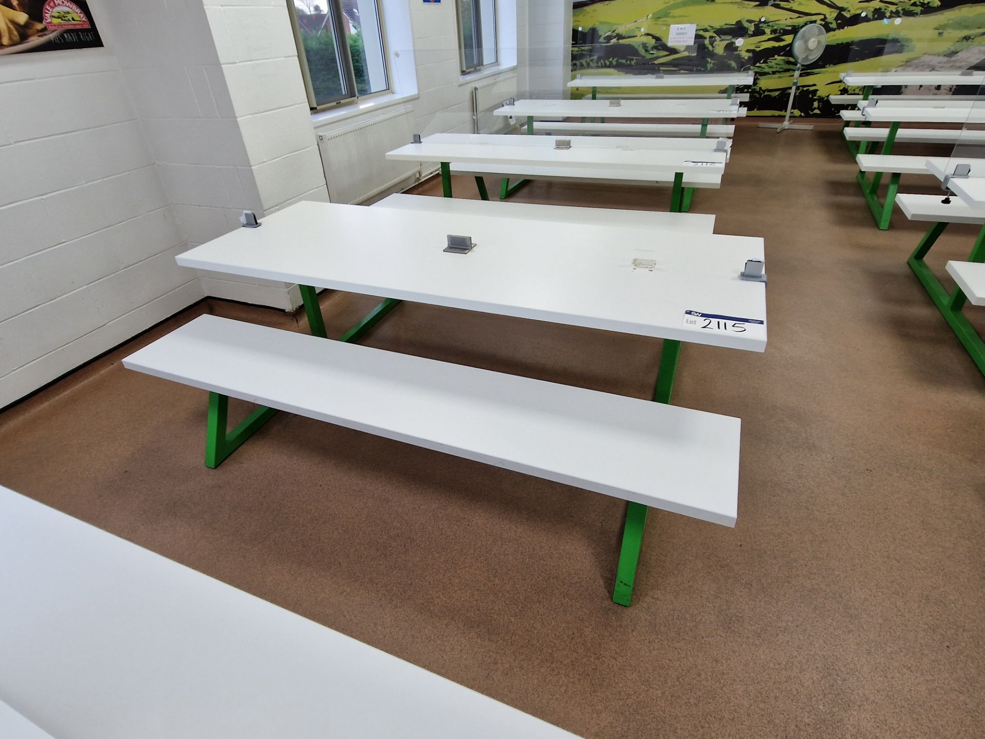Two Metal Framed Wooden Top Canteen Benches