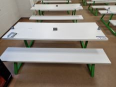 Two Metal Framed Wooden Top Canteen Benches