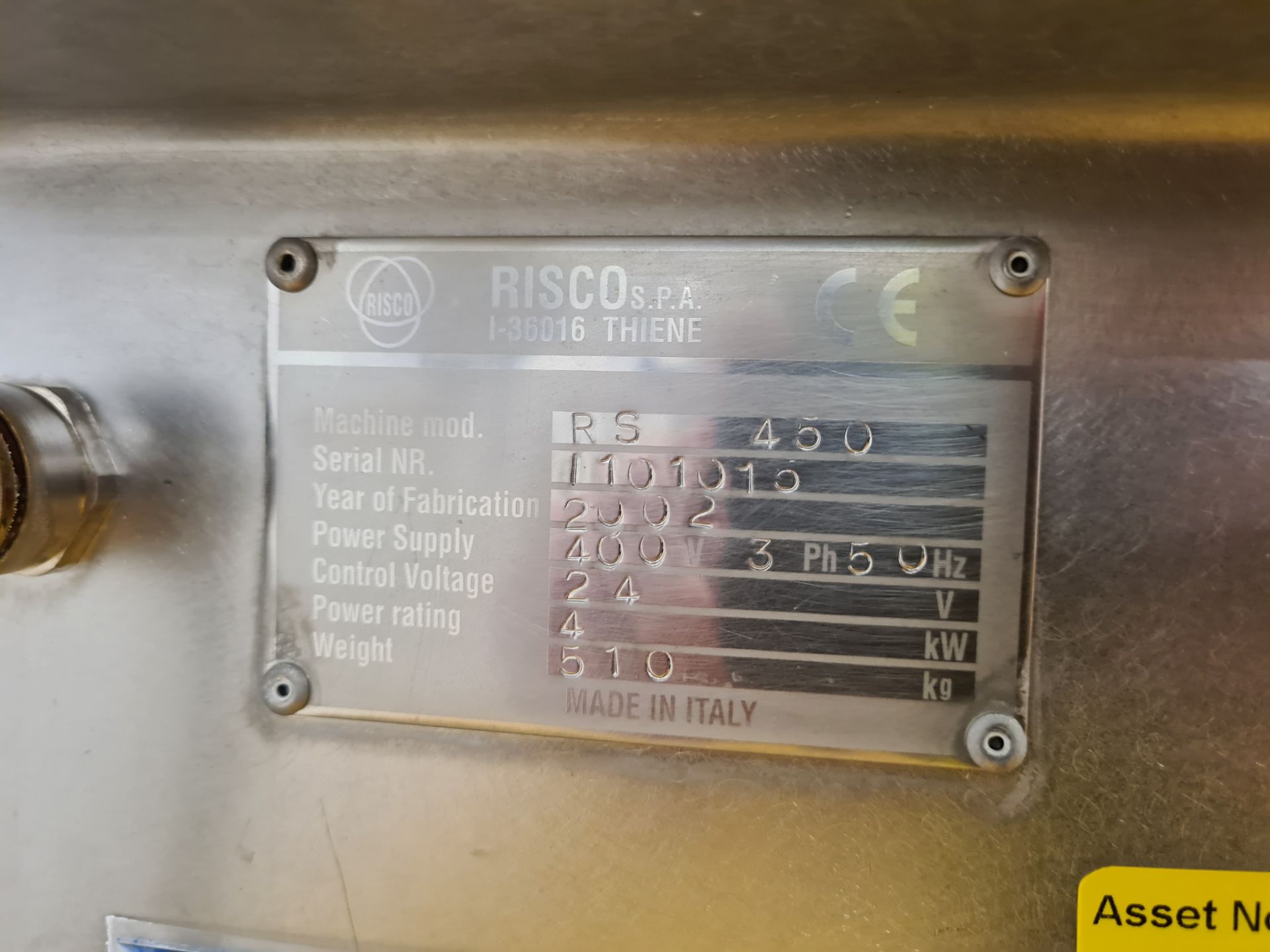 Risco RS450 STAINLESS STEEL MIXER, serial no. 1101010, year of manufacture 2002, weight 510kg, - Image 5 of 6