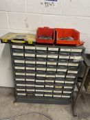 Multi-Compartment Steel Storage Unit, approx. 300mm x 300mm, with contents including mainly