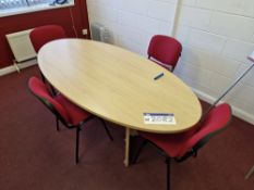 Light Oak Veneered Oval Meeting Table, 4 Fabric Backed Chairs, 3 Folding Chairs, Floor Standing