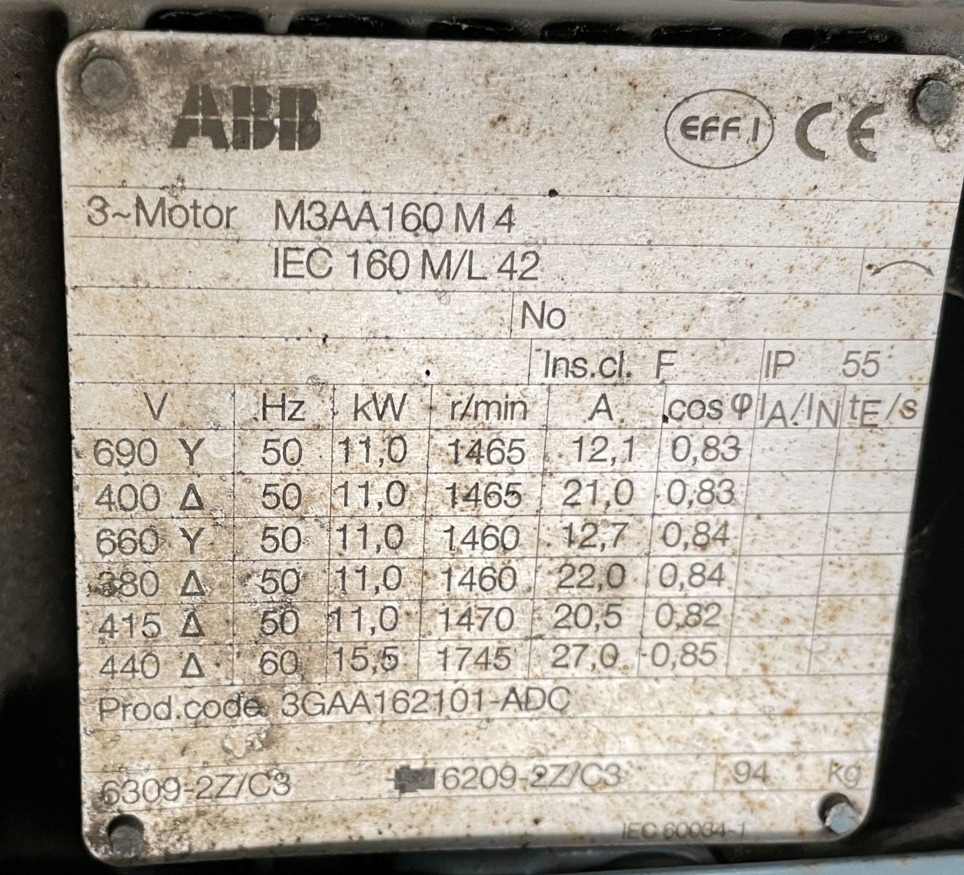 ABB M3AA 160 M-4 11kW Electric Motor, 1465rpm. Lot - Image 2 of 2