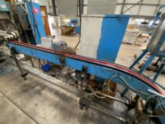 Bronzoni Twin Band / Rubber Belt Can Conveyor, approx. 3m and 2.1m long, approx. 120mm wide on