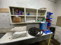 (KDM) Nuts, Bolts, Washers & Fastenings, with equipment on bench and rack, with louvred steel wall