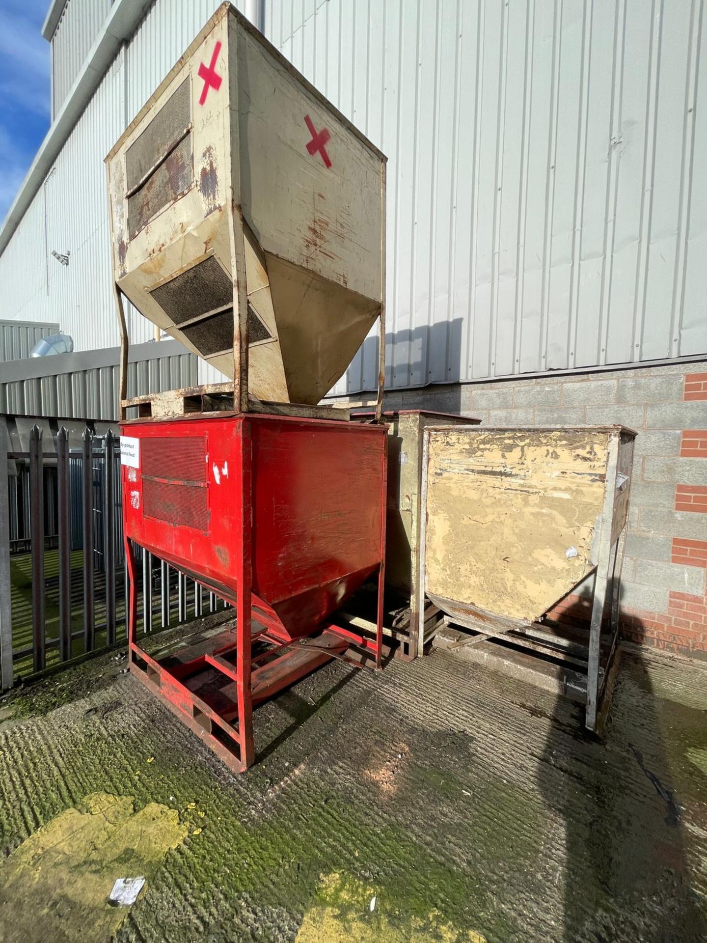 (SRL) 13 STEEL HOPPER BOTTOMED TOTE BINS, each with hand operated discharge slide, fork lifting - Image 2 of 2