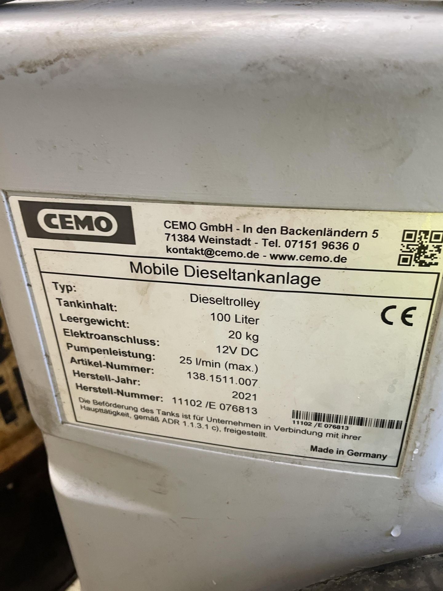 (SRL) Cemo Mobile Diesel Tank, 100 litre, with 12V DC pump and dispensing gun, year of manufacture - Image 3 of 3