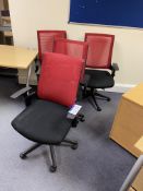 Four Red Mesh/ Black Fabric Upholstered Swivel ArmchairsPlease read the following important