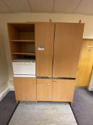 Multi-door Kitchen Unit, comprising cabinet approx. 1.6m wide, fitted sink, refrigerator, electric