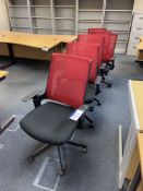 Office Furniture Six Red Mesh/ Black Fabric Upholstered Swivel ArmchairsPlease read the following