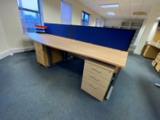 Four Desks, with two acoustic screens and three filing pedestalsPlease read the following