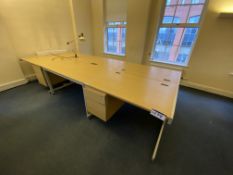 Six Desks, with pedestals as fitted and angle poised lampPlease read the following important notes:-