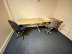 Office Furniture Contents of Room, including two desks, mobile table, two chairs, computer bench and