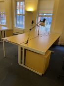 Four Desks, with multi-drawer pedestals as fitted and two angle poised lampsPlease read the