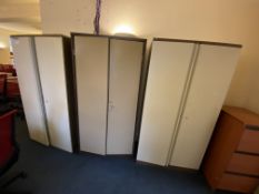 Three Double Door Steel Cabinets, with three drawer filing cabinetPlease read the following