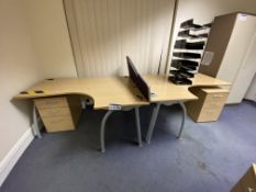 Two Desks, with two multi-drawer pedestals and partition panelPlease read the following important