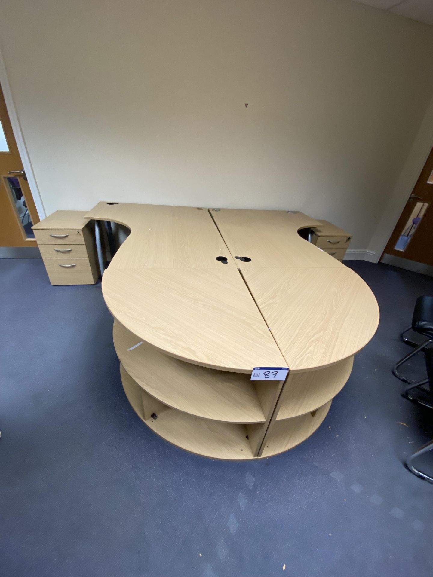 Two Desks, with two semi-rotary end bookcases and two multi-drawer pedestalsPlease read the