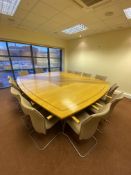 BESPOKE MATCHING BOARDROOM FURNITURE, including extending desk, 2.6m x 3.1m (extended), with 14