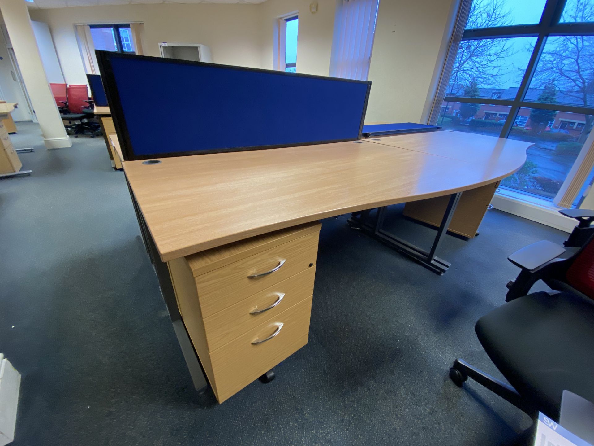 Four Desks, with two acoustic screens and three filing pedestalsPlease read the following - Image 2 of 2
