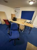 Loose Office Furniture, as set out in one area of room, with chairs, uplighter and filing