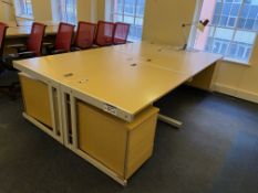 Four Desks, with multi-drawer pedestals as fitted and angle poised lampPlease read the following