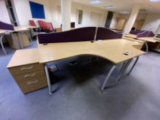 Four Desks, with two multi-drawer pedestals and three partition panelsPlease read the following