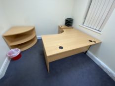 Desk, with matching multi-drawer pedestal and semi-rotary bookcasePlease read the following