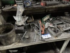 Assorted Hand Tools, tooling and bench vice, as set out on benchPlease read the following