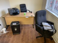 Contents of Office Furniture, including cantilever framed desk, three assorted chairs, filing