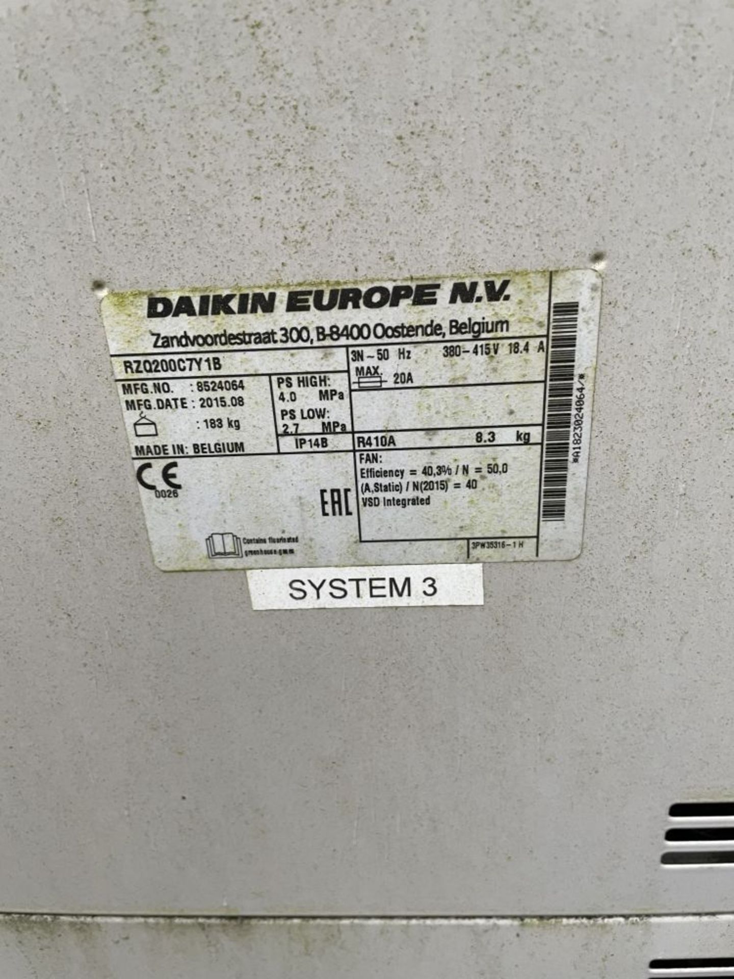 Daikin RZQ200CY1B SUPER INVERTER, serial no. 85240 - Image 2 of 2