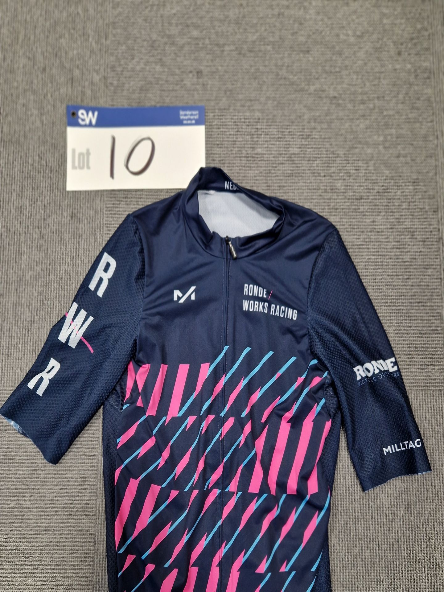 Men's Medium Milltag Cycling Jersey, Branded Ronde Works Racing, 80% Polyester 20% ElastanePlease