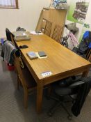 Boardroom Table, approx. 1.98m x 910mm, with five framed stand chairs (one missing proper cushion)