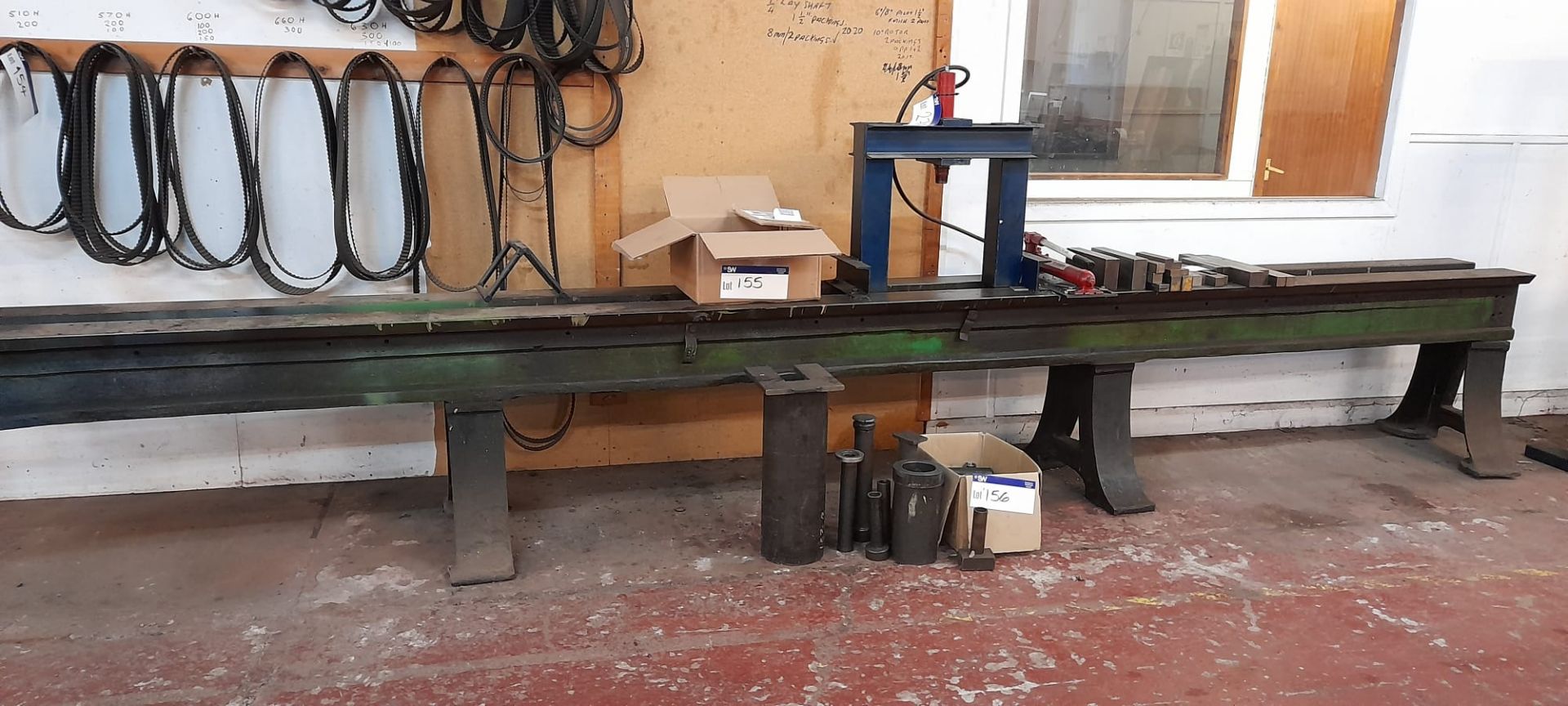 Cast Iron Lathe Bed, approx. 5.5m x 0.4m x 0.75m, with three support feet, 0.65m widePlease read the