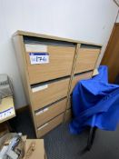 Two Matching Four Drawer Filing Cabinets, with matching multi-drawer pedestal (contents excluded) (