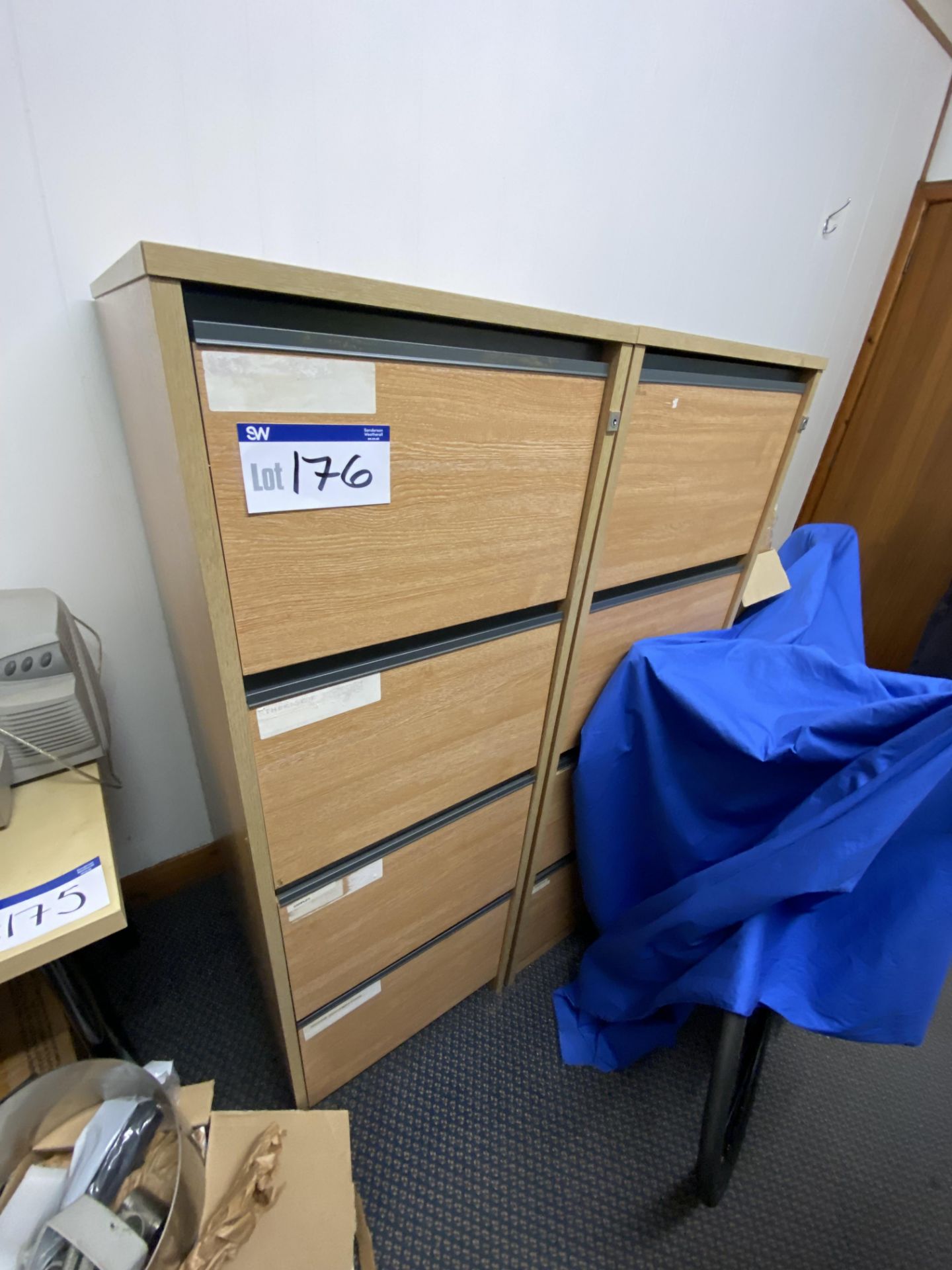 Two Matching Four Drawer Filing Cabinets, with matching multi-drawer pedestal (contents excluded) (