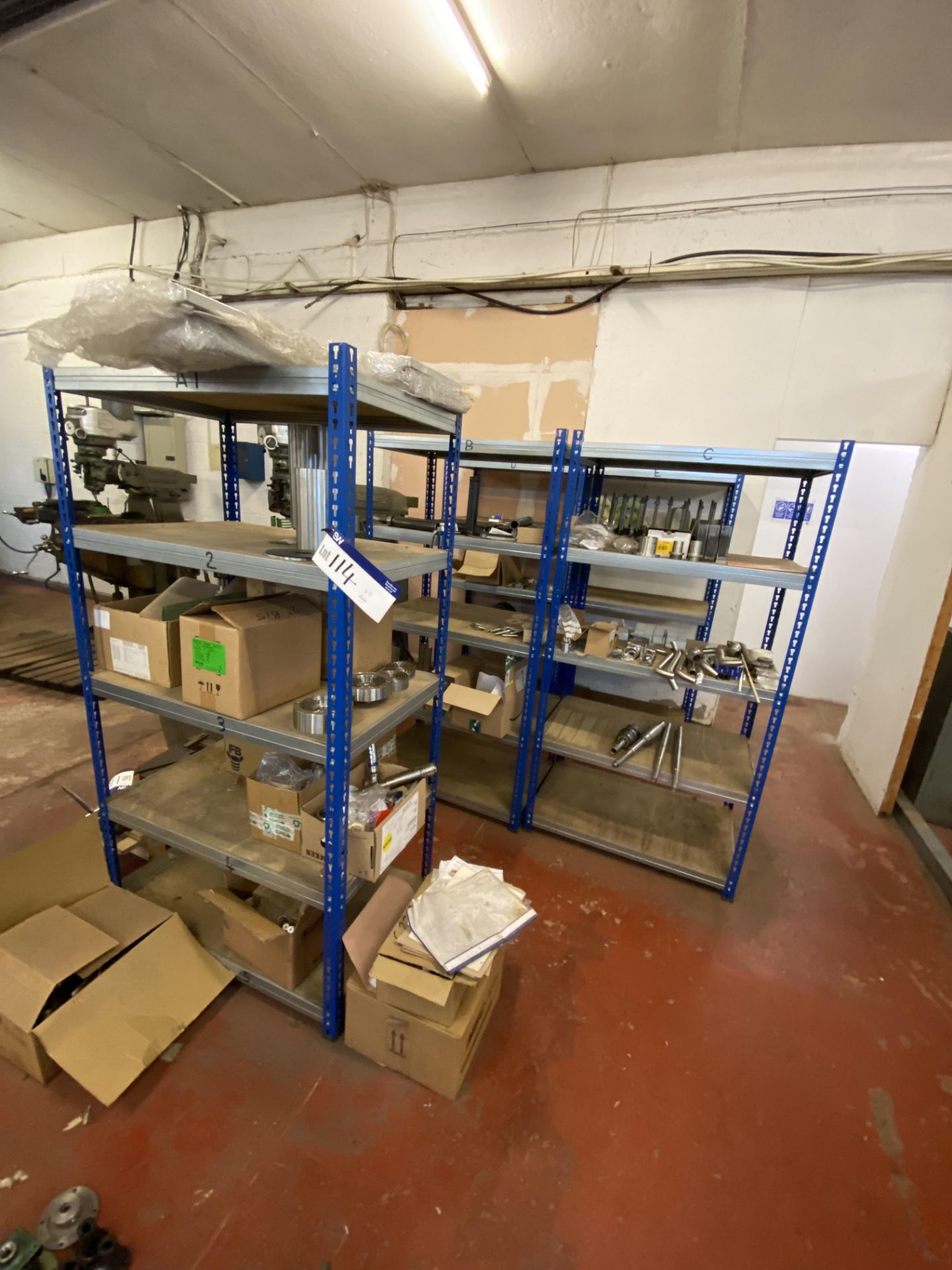 Six Multi-Tier Angle Steel Framed Racks, each approx. 900mm x 600mm x 1 ...