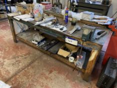 Timber Bench, approx. 2.2m x 750mm, fitted 150mm engineers bench vice (contents excluded)Please read