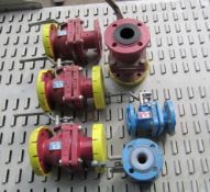 Four Atomac/ Flowserve 50mm PFA/L Lined Atomac Ball Valves, 2 off Flowserve 1.5" PFA lined ball