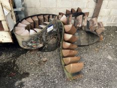 300mm wide Elevator Buckets, with belting as set out; lot located Holme upon Spalding Moor, York;
