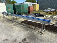 GALVANISED STEEL CASED 180MM WIDE BELT CONVEYOR, approx. 6.2m long, with geared electric motor