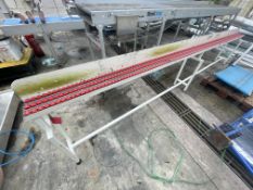 150mm wide Roller Conveyor, approx. 4m long, with steel stand. Lot located Rhyl, North Wales. Lot