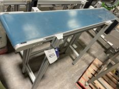 Whitlow Belt Conveyor, 250mm wide on belt, 1.43m long, with geared electric motor drive and alloy