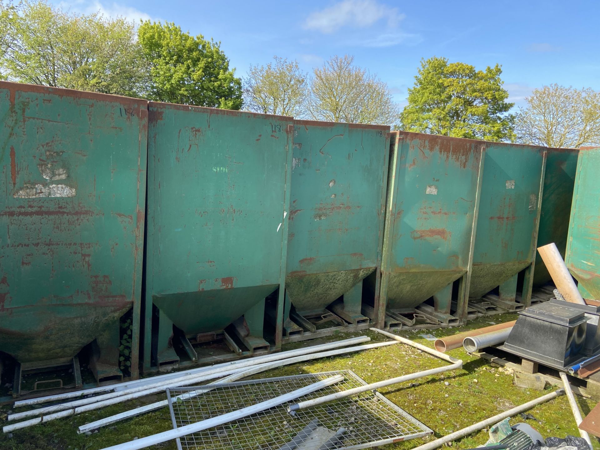 Ten Hopper Bottomed Steel Tote Bins, mainly approx. 1.2m x 1.2m x 2m deep; lot located Driby Top, - Image 2 of 2