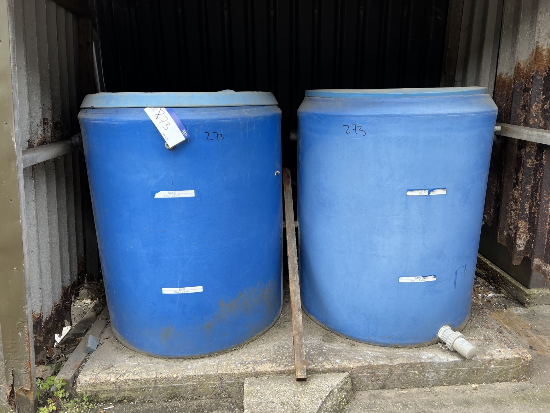 Two Salt Tanks, approx. 1m dia. x 1.2m high, purchaser's responsibility to dismantle and uplift from