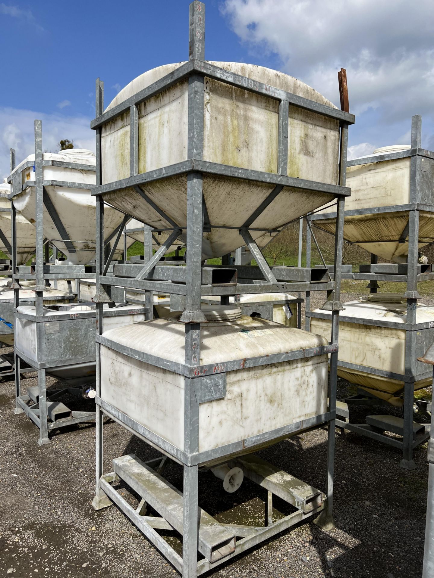 Four IBC Systems Frames, with plastic containers (some with outlet valves fitted), 750 litre - Image 2 of 3