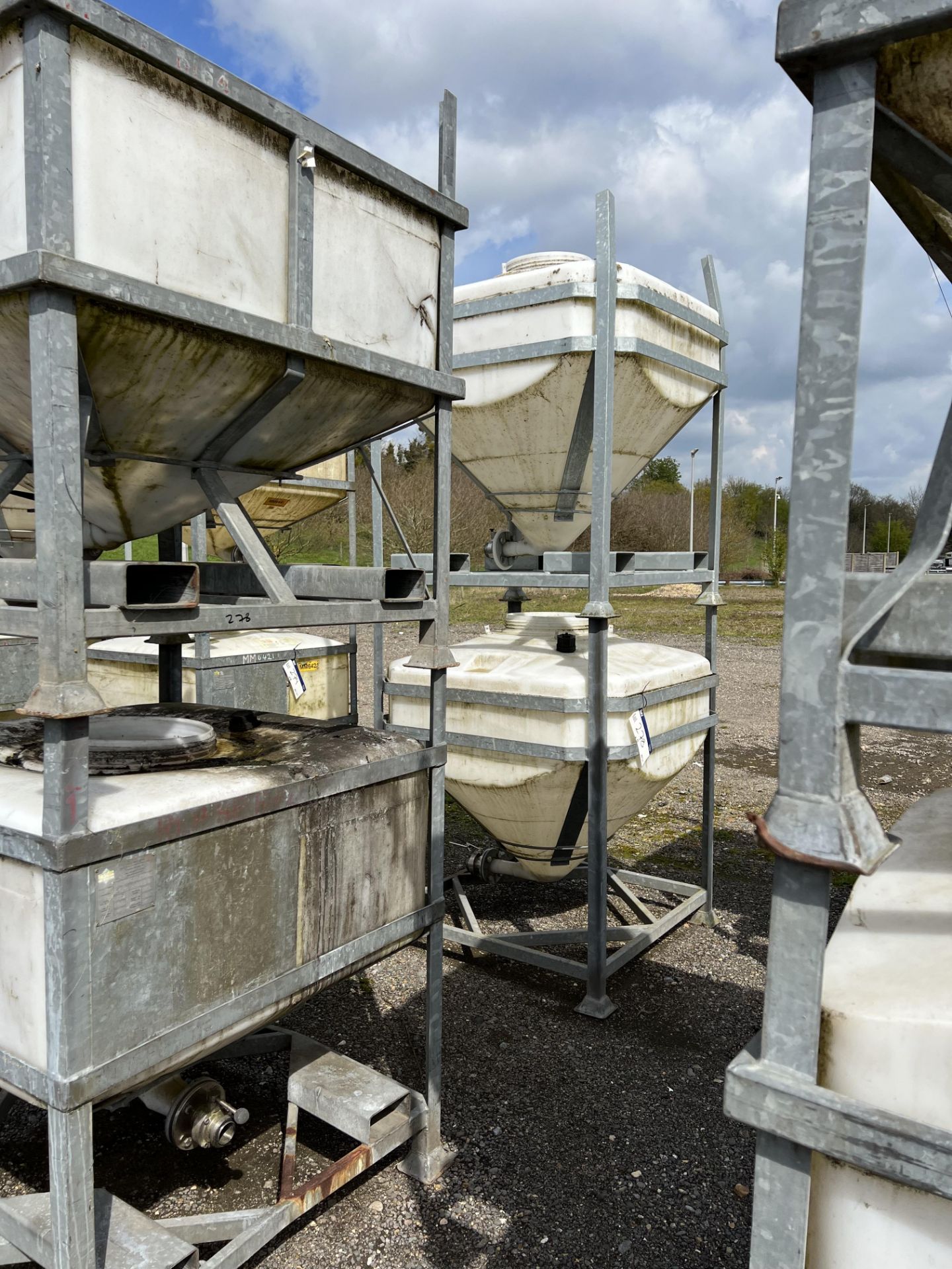 Four IBC Systems Frames, with plastic containers (some with outlet valves fitted), 750 litre - Image 3 of 4