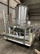 STAINLESS STEEL RECEIVING WEIGH HOPPER, approx. 1.5m dia., 1.8m deep on straight, with discharge