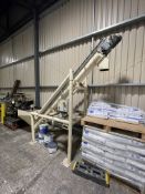 Hopper, fitted inclined screw discharge conveyor, hopper approx. 800mm x 800mm x 750mm deep, with