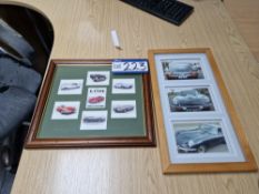 Framed ‘The E Type Collection’ Cigarette Cards, with framed photographs of E Type JaguarPlease