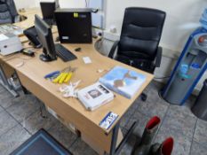 Light Oak Veneer Cantilever Curved Desk, with four drawer filing cabinet and swivel chairPlease read