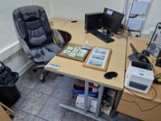 Light Oak Veneer Cantilever Curved Desk, with three drawer pedestal and swivel chairPlease read